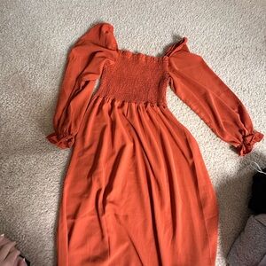 Elegant Orange Smocked Dress